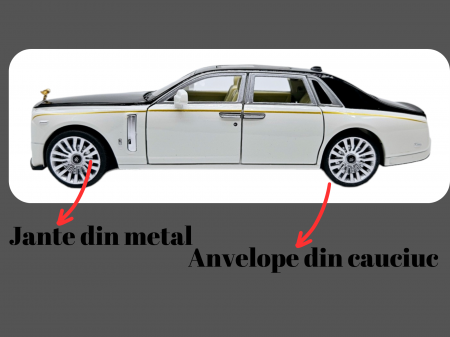 Masina metalica limuzina Rolls Royce Phantom, 3 sunete realistice, Farurile si stopurile lumineaza, Usile, capota si portbagajul se deschid, Baterii incluse, 18cm, Alb, Scara 1:32, Replica [3]