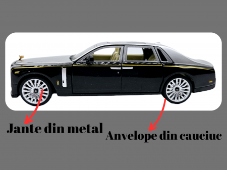 Masina metalica limuzina Rolls Royce Phantom, 3 sunete realistice, Farurile si stopurile lumineaza, Usile, capota si portbagajul se deschid, Baterii incluse, 18cm, Negru, Scara 1:32, Replica [3]