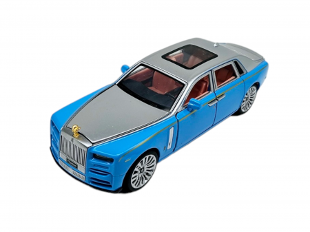 Masina metalica limuzina Rolls Royce Phantom, 3 sunete realistice, Farurile si stopurile lumineaza, Usile, capota si portbagajul se deschid, Baterii incluse, 18cm, Albastru deschis, Scara 1:32, Replic [8]