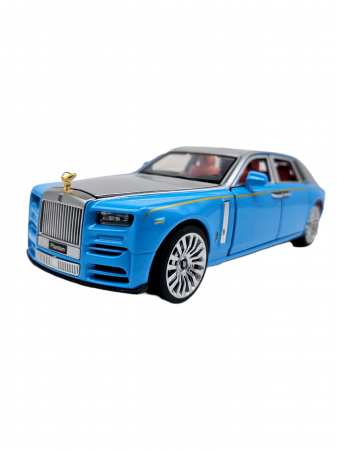 Masina metalica limuzina Rolls Royce Phantom, 3 sunete realistice, Farurile si stopurile lumineaza, Usile, capota si portbagajul se deschid, Baterii incluse, 18cm, Albastru deschis, Scara 1:32, Replic [5]