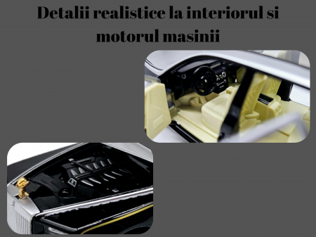 Masina metalica limuzina Rolls Royce Phantom, 3 sunete realistice, Farurile si stopurile lumineaza, Usile, capota si portbagajul se deschid, Baterii incluse, 18cm, Negru, Scara 1:32, Replica [2]