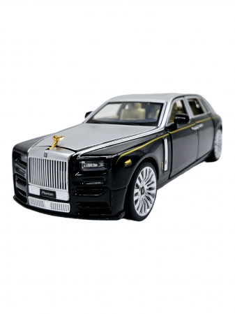 Masina metalica limuzina Rolls Royce Phantom, 3 sunete realistice, Farurile si stopurile lumineaza, Usile, capota si portbagajul se deschid, Baterii incluse, 18cm, Negru, Scara 1:32, Replica [6]