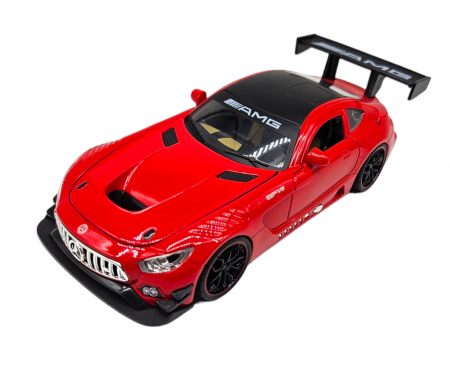 Masina metalica Mercedes AMG GT-R, cu sunete realistice, farurile si stopurile lumineaza, usile, capota si portbagaj se deschid, baterii incluse, 20cm, Rosu, Replica [8]