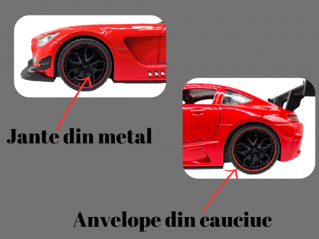Masina metalica Mercedes AMG GT-R, cu sunete realistice, farurile si stopurile lumineaza, usile, capota si portbagaj se deschid, baterii incluse, 20cm, Rosu, Replica [3]