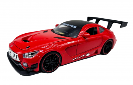 Masina metalica Mercedes AMG GT-R, cu sunete realistice, farurile si stopurile lumineaza, usile, capota si portbagaj se deschid, baterii incluse, 20cm, Rosu, Replica [5]