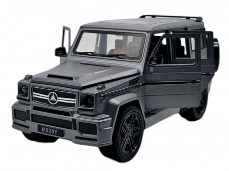 Masini metalice 21-25cm - Masina metalica Mercedes G-Class G65, 3 sunete realistice, Farurile lumineaza, Usile, capota si portbagajul se deschid, Baterii incluse,  21cm, Gri, Replica