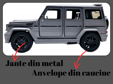 Masina metalica Mercedes G-Class G65, 3 sunete realistice, Farurile lumineaza, Usile, capota si portbagajul se deschid, Baterii incluse,  21cm, Gri, Replica [4]