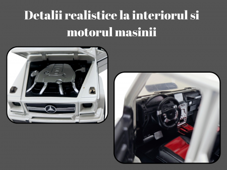 Masina metalica Mercedes G-Class G65, 3 sunete realistice, Farurile lumineaza, Usile, capota si portbagajul se deschid, Baterii incluse,  21cm, Alb, Replica [3]