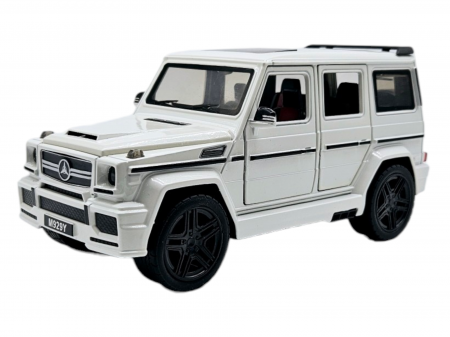 Masina metalica Mercedes G-Class G65, 3 sunete realistice, Farurile lumineaza, Usile, capota si portbagajul se deschid, Baterii incluse,  21cm, Alb, Replica [6]