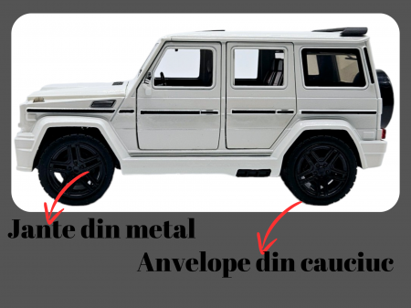 Masina metalica Mercedes G-Class G65, 3 sunete realistice, Farurile lumineaza, Usile, capota si portbagajul se deschid, Baterii incluse,  21cm, Alb, Replica [4]