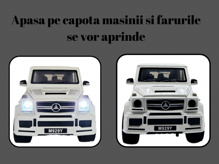 Masina metalica Mercedes G-Class G65, 3 sunete realistice, Farurile lumineaza, Usile, capota si portbagajul se deschid, Baterii incluse,  21cm, Alb, Replica [1]