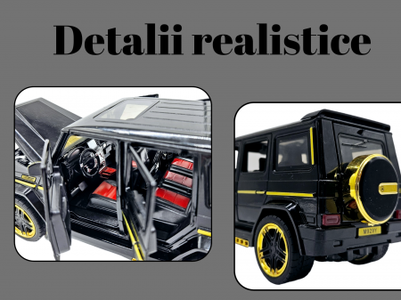 Masina metalica tip jeep Mercedes G-Class G65, 3 sunete realistice, Farurile lumineaza, Usile, capota si portbagajul se deschid, Baterii incluse, 21cm, Negru [3]