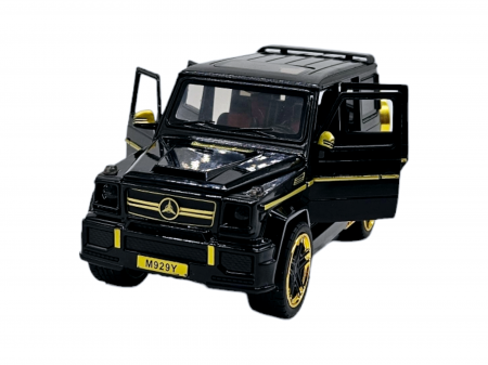 Masini metalice 21-25cm - Masina metalica tip jeep Mercedes G-Class G65, 3 sunete realistice, Farurile lumineaza, Usile, capota si portbagajul se deschid, Baterii incluse, 21cm, Negru