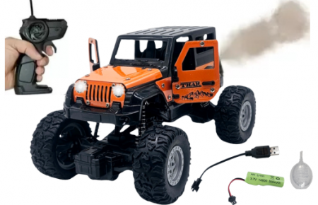 Masini cu telecomanda - Masina metalica Monster Truck cu telecomanda, Efecte de Fum, Lumini, Usile se deschid, Baterie reincarcabila, Cablu USB, Amortizoare, 22cm, Portocaliu, Ergino