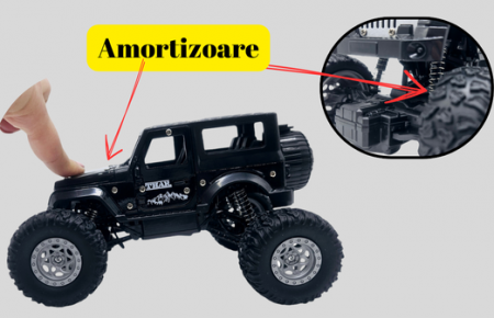 Masina metalica Monster Truck cu telecomanda, Efecte de Fum, Lumini, Usile se deschid, Baterie reincarcabila, Cablu USB, Amortizoare, 22cm, Negru, Ergino [2]