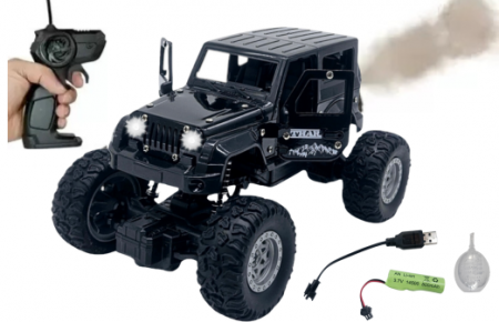 Masini cu telecomanda - Masina metalica Monster Truck cu telecomanda, Efecte de Fum, Lumini, Usile se deschid, Baterie reincarcabila, Cablu USB, Amortizoare, 22cm, Negru, Ergino