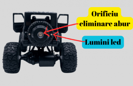 Masina metalica Monster Truck cu telecomanda, Efecte de Fum, Lumini, Usile se deschid, Baterie reincarcabila, Cablu USB, Amortizoare, 22cm, Negru, Ergino [1]