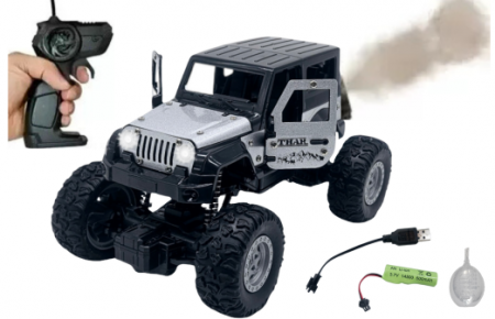 Masini cu telecomanda - Masina metalica Monster Truck cu telecomanda, Efecte de Fum, Lumini, Usile se deschid, Baterie reincarcabila, Cablu USB, Amortizoare, 22cm, Gri, Ergino