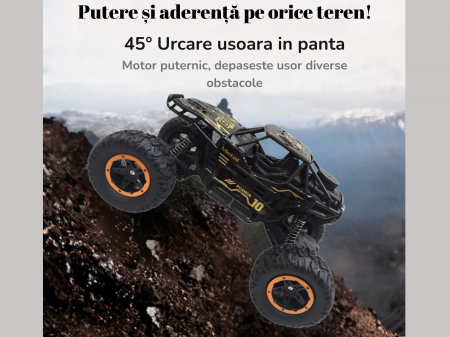 Masina metalica Monster Truck cu Telecomanda, OFF-Road, Efecte de Fum, Suspensii 4x4, Lumini, Baterie Reincarcabila, Cablu USB, 22cm, Negru, Ergino® [1]