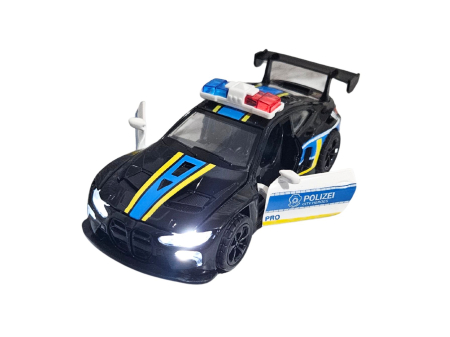Masini metal 15-16cm - Masina Metalica Politie tip BMW M3, Sunete si Lumini, Usi Mobile, Pull-Back, 15.5cm, Negru