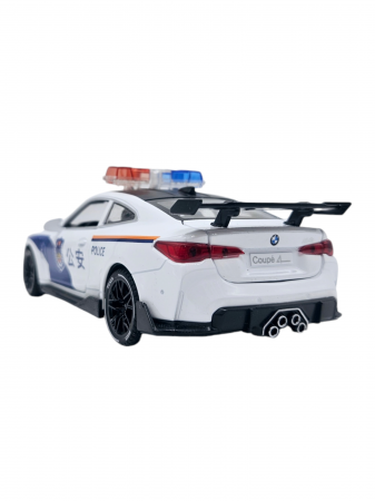 Masina metalica Politie tip BMW M4 Coupe, Sunete si lumini, Usile, capota si portbagajul se deschid, Baterii incluse, 16cm, Scara 1:32, Alb [8]