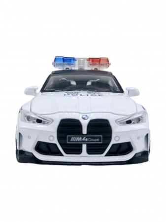 Masina metalica Politie tip BMW M4 Coupe, Sunete si lumini, Usile, capota si portbagajul se deschid, Baterii incluse, 16cm, Scara 1:32, Alb [7]