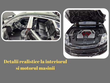 Masina metalica Porsche Cayenne GTS, Sunete realistice, Farurile si stopurile lumineaza, Usile, capota si portbagajul se deschid, Baterii incluse, 21cm, Negru, Replica [2]