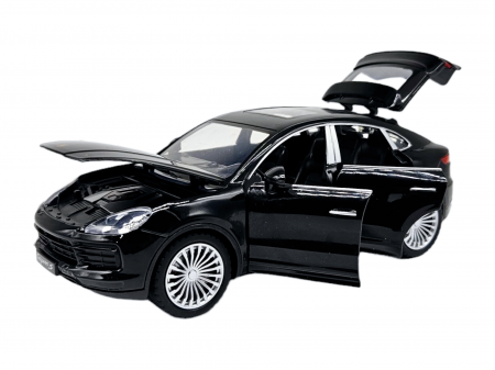 Masini metalice 21-25cm - Masina metalica Porsche Cayenne GTS, Sunete realistice, Farurile si stopurile lumineaza, Usile, capota si portbagajul se deschid, Baterii incluse, 21cm, Negru, Replica