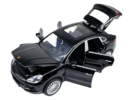 Masina metalica Porsche Cayenne GTS, Sunete realistice, Farurile si stopurile lumineaza, Usile, capota si portbagajul se deschid, Baterii incluse, 21cm, Negru, Replica [4]