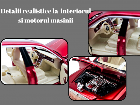 Masina metalica Rolls Royce Cullinan cu efecte de fum, Sunete realistice, Farurile si stopurile lumineaza, Capota, portbagajul si cele 4 usi se deschid, Baterii incluse, 21cm, Rosu, Fara cutie, Replic [3]