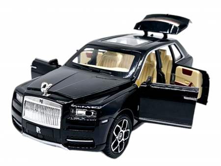 Masini metalice 21-25cm - Masina metalica Rolls Royce Cullinan cu efecte de fum, Sunete realistice, Farurile si stopurile lumineaza, Capota, portbagajul si cele 4 usi se deschid, Baterii incluse, 21cm, Negru, Fara cutie, Repli