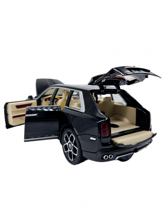 Masina metalica Rolls Royce Cullinan cu efecte de fum, Sunete realistice, Farurile si stopurile lumineaza, Capota, portbagajul si cele 4 usi se deschid, Baterii incluse, 21cm, Negru, Fara cutie, Repli [6]