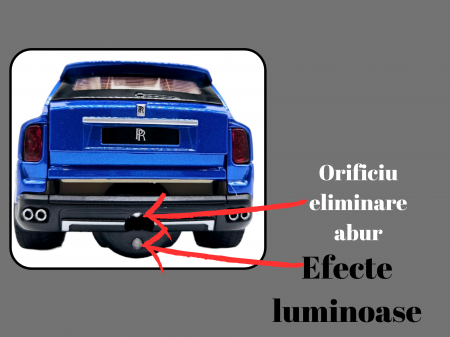 Masina metalica Rolls Royce Cullinan cu efecte de fum, Sunete realistice, Farurile si stopurile lumineaza, Capota, portbagajul si cele 4 usi se deschid, Baterii incluse, 21cm, Albastru, Fara cutie, Re [5]