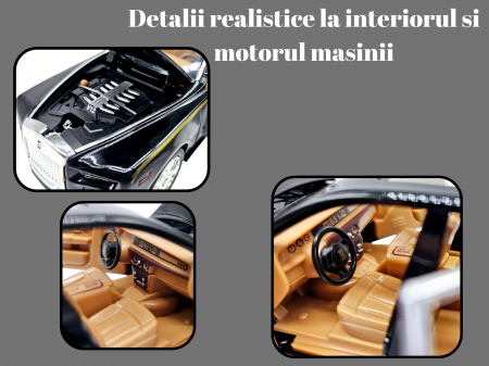 Masina metalica Rolls Royce Limuzina Gold , 3 sunete realistice, Farurile si stopurile lumineaza, Usile, capota si portbagajul se deschid, Baterii incluse, 20cm, Negru, Scara 1:24, Replica [2]