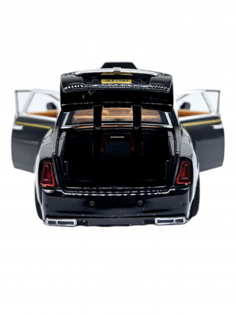 Masina metalica Rolls Royce Limuzina Gold , 3 sunete realistice, Farurile si stopurile lumineaza, Usile, capota si portbagajul se deschid, Baterii incluse, 20cm, Negru, Scara 1:24, Replica [4]