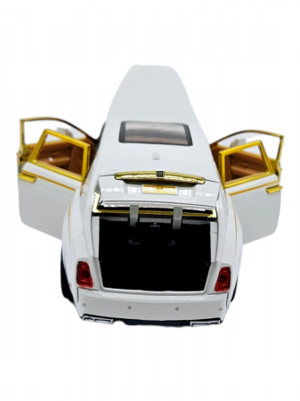 Masina metalica Rolls Royce Limuzina Gold , 3 sunete realistice, Farurile si stopurile lumineaza, Usile, capota si portbagajul se deschid, Baterii incluse, 20cm, Alb, Scara 1:24, Replica [5]