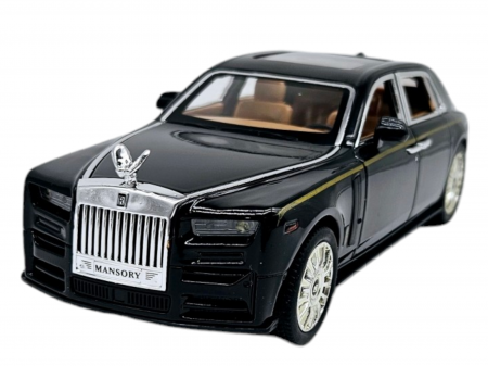 Masina metalica Rolls Royce Limuzina Gold , 3 sunete realistice, Farurile si stopurile lumineaza, Usile, capota si portbagajul se deschid, Baterii incluse, 20cm, Negru, Scara 1:24, Replica [8]