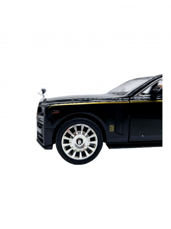 Masina metalica Rolls Royce Limuzina Gold , 3 sunete realistice, Farurile si stopurile lumineaza, Usile, capota si portbagajul se deschid, Baterii incluse, 20cm, Negru, Scara 1:24, Replica [7]