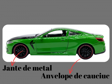 Masina metalica tip BMW M8 cu 3 sunete realistice, Farurile si stopurile lumineaza, Usile, capota si portbagajul se deschid, Baterii incluse, 22cm, Verde, Scara 1:24 [4]
