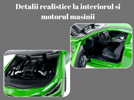 Masina metalica tip BMW M8 cu 3 sunete realistice, Farurile si stopurile lumineaza, Usile, capota si portbagajul se deschid, Baterii incluse, 22cm, Verde, Scara 1:24 [2]