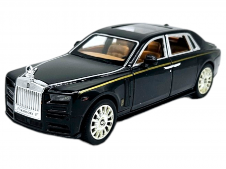 Masina metalica Rolls Royce Limuzina Gold , 3 sunete realistice, Farurile si stopurile lumineaza, Usile, capota si portbagajul se deschid, Baterii incluse, 20cm, Negru, Scara 1:24, Replica [9]