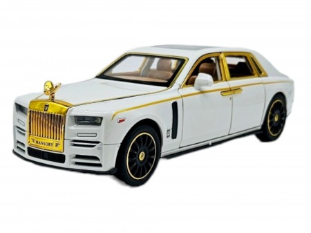 Masina metalica Rolls Royce Limuzina Gold , 3 sunete realistice, Farurile si stopurile lumineaza, Usile, capota si portbagajul se deschid, Baterii incluse, 20cm, Alb, Scara 1:24, Replica [9]