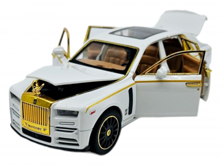 Masina metalica Rolls Royce Limuzina Gold , 3 sunete realistice, Farurile si stopurile lumineaza, Usile, capota si portbagajul se deschid, Baterii incluse, 20cm, Alb, Scara 1:24, Replica [4]