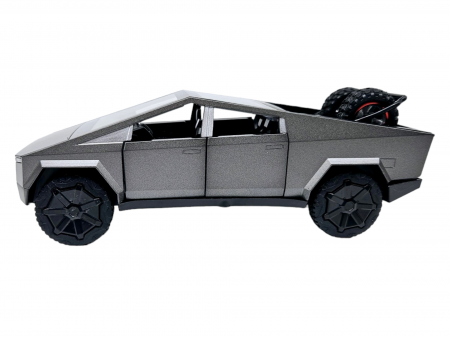 Masina metalica Tesla Cybertruck, 3 sunete realistice, Farurile si stopurile lumineaza, Usile, capota si portbagajul se deschid, baterii incluse, 18cm, Gri, Replica [5]