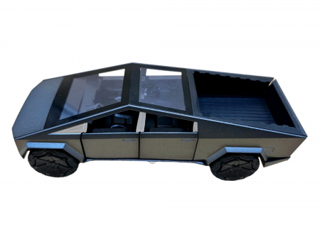 Masina metalica Tesla Cybertruck, 3 sunete realistice, Farurile si stopurile lumineaza, Usile, capota si portbagajul se deschid, baterii incluse, 18cm, Gri, Replica [6]