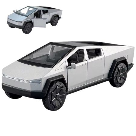 Masini metal 15-16cm - Masina metalica Tesla Cybertruck, sunete si lumini, 15cm, gri