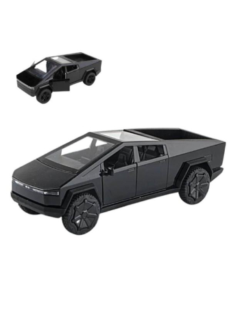 Masini metal 15-16cm - Masina Metalica tip Tesla Cybertruck, Sunete si Lumini, Usi Mobile, Functie Pull-Back, 15cm, Negru