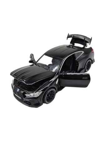 Masini metal 15-16cm - Masina metalica tip BMW M4, Usi mobile, Capota si portbagaj care se deschid, Sunete si lumini, Baterii incluse, Scara 1:32, Negru, 16cm, Replica