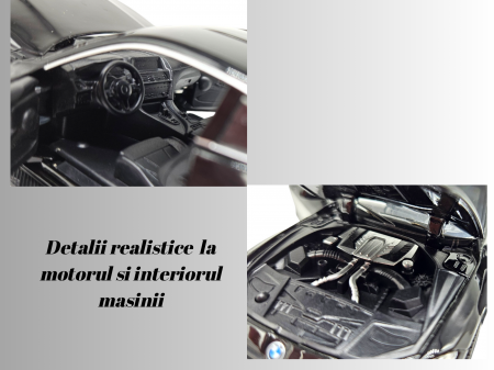 Masina metalica tip BMW M4, Usi mobile, Capota si portbagaj care se deschid, Sunete si lumini, Baterii incluse, Scara 1:32, Negru, 16cm, Replica [2]