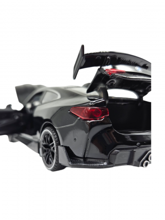 Masina metalica tip BMW M4, Usi mobile, Capota si portbagaj care se deschid, Sunete si lumini, Baterii incluse, Scara 1:32, Negru, 16cm, Replica [10]